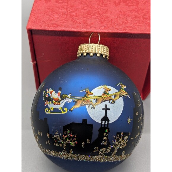 Christmas Ornament Krebs City Skyline Santas Flight Glass Blue Ball Bulb Scene - Picture 9 of 9